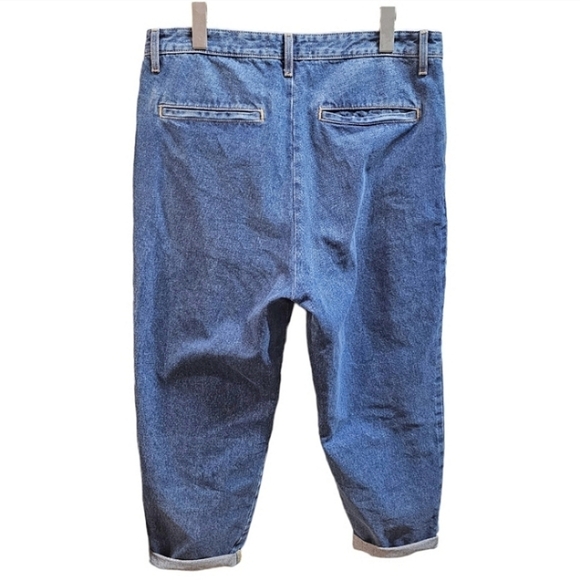 Zara Denim High Waisted Pleated Mom Boyfriend Medium Wash Cropped Jeans 34 - Picture 4 of 13